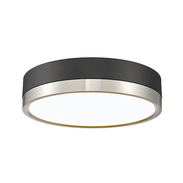 Z-Lite Algar Flush Mount, 1-Light, 12 In.W x 3 In.H, Matte Black + Brushed Nickel/Frosted 1006F12-MB-BN-LED - main